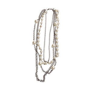 Silver Tone Faux Pearl Two Strand 32 Inch Women's Necklace